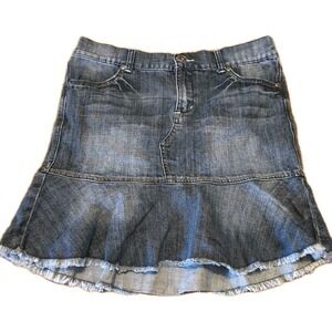 VTG! Mudd Jeans Skirt Denim Blue  Y2K Flare Midi Women‎ Distressed Size 31